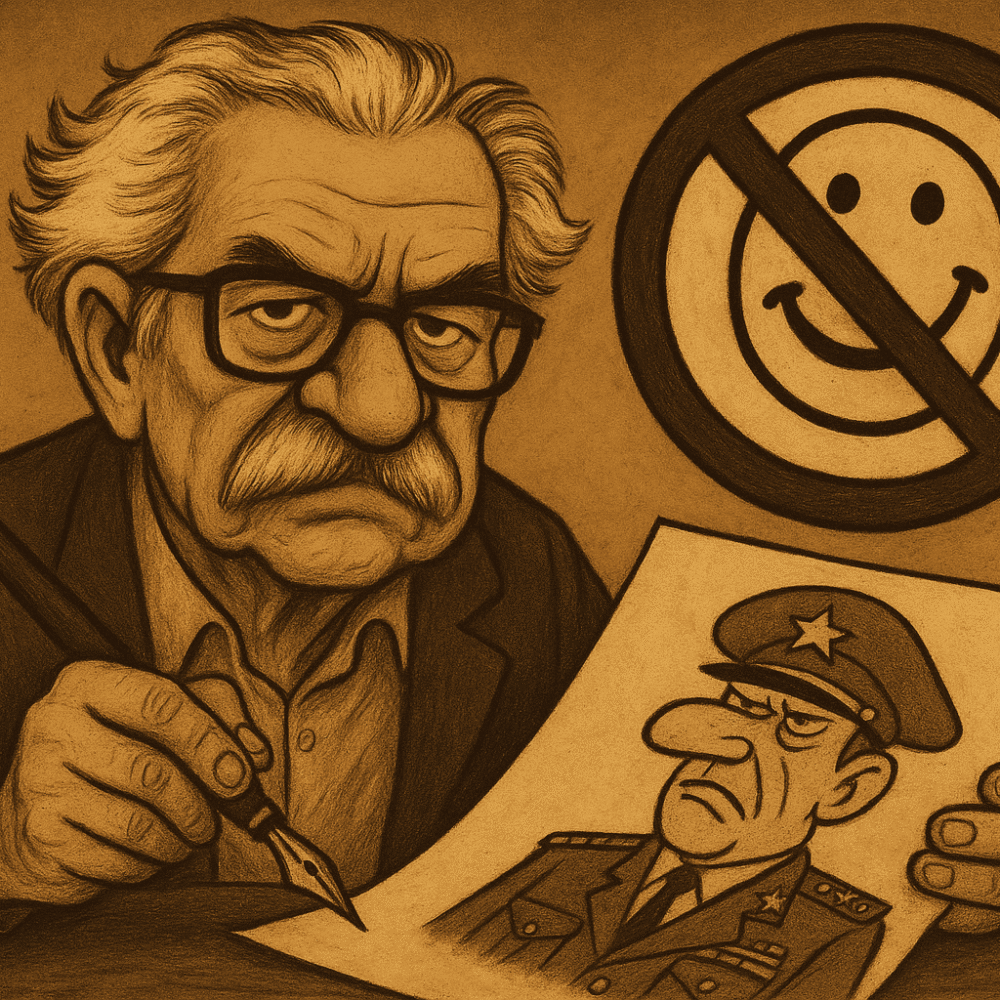 Ilustração em homenagem a Jaguar, cartunista brasileiro, simbolizando seu legado no humor e na crítica política.