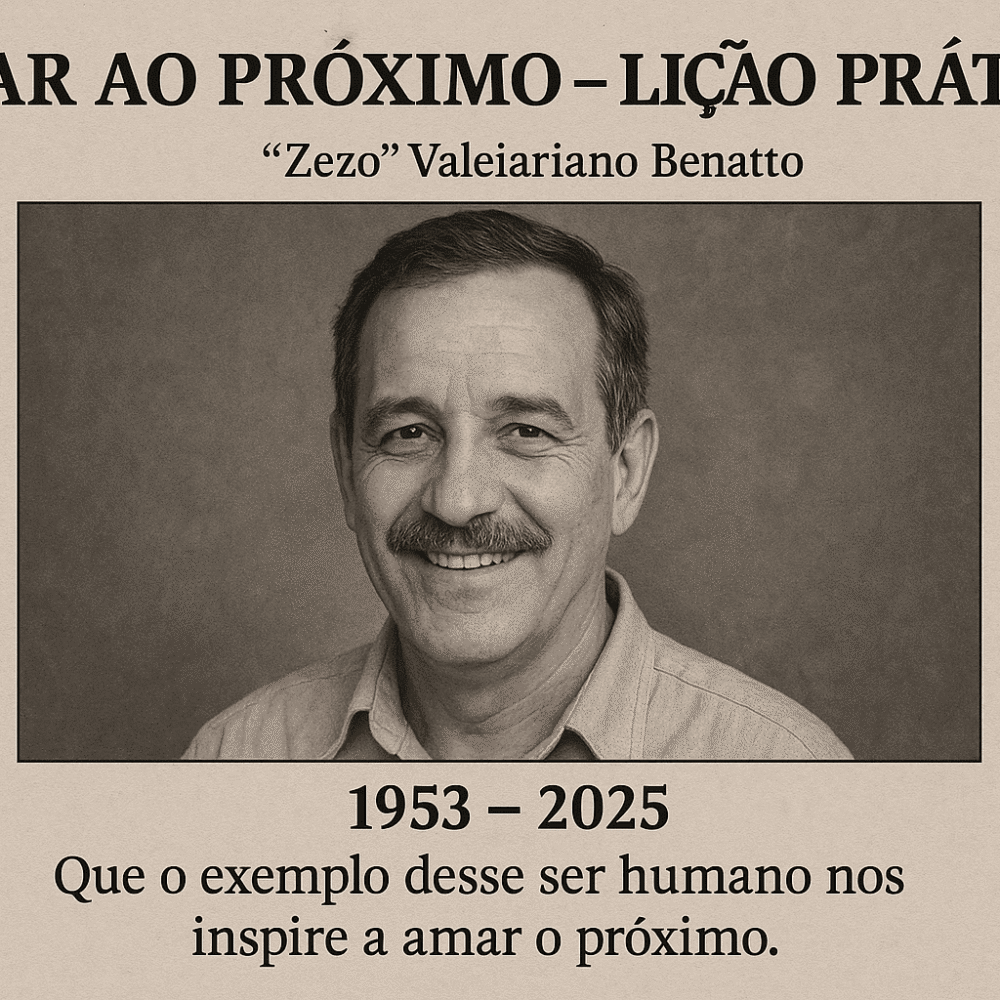 Homenagem a José Valeriano Benatto, conhecido como Zezo, exemplo de amor ao próximo e solidariedade.