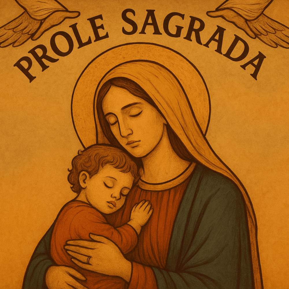 Mãe abraçando filho com amor e proteção, simbolizando a força da maternidade e a prole sagrada.