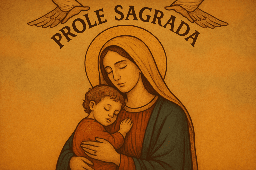 Mãe abraçando filho com amor e proteção, simbolizando a força da maternidade e a prole sagrada.