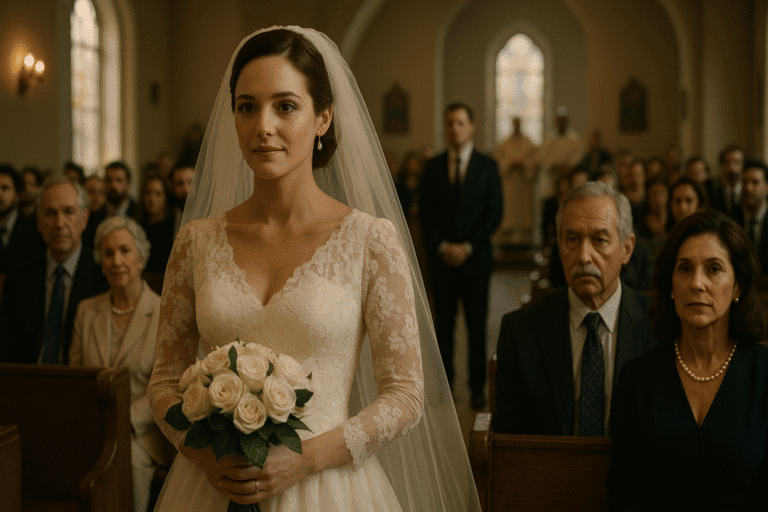 Cena de casamento em igreja, simbolizando aparência, farsa social e hipocrisia retratadas na crônica “Verdade cara, mentira clara”.